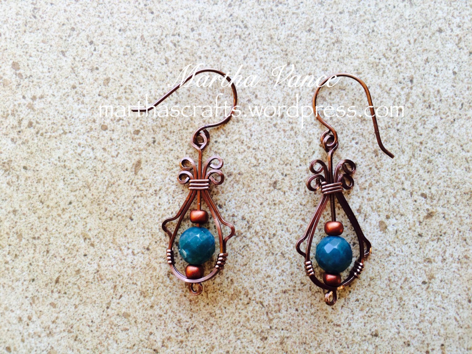 Wirewrapped Copper and jade dangling earrings