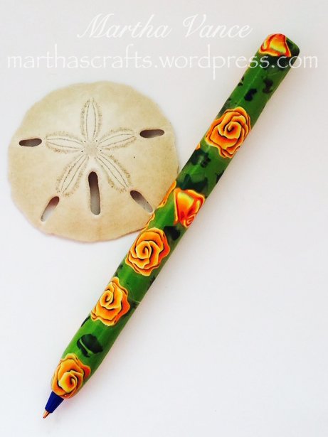 Orange Roses Polymer Clay Pen