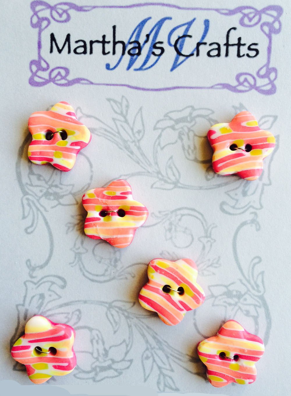 Pink and Yellow Flower polymer clay Buttons