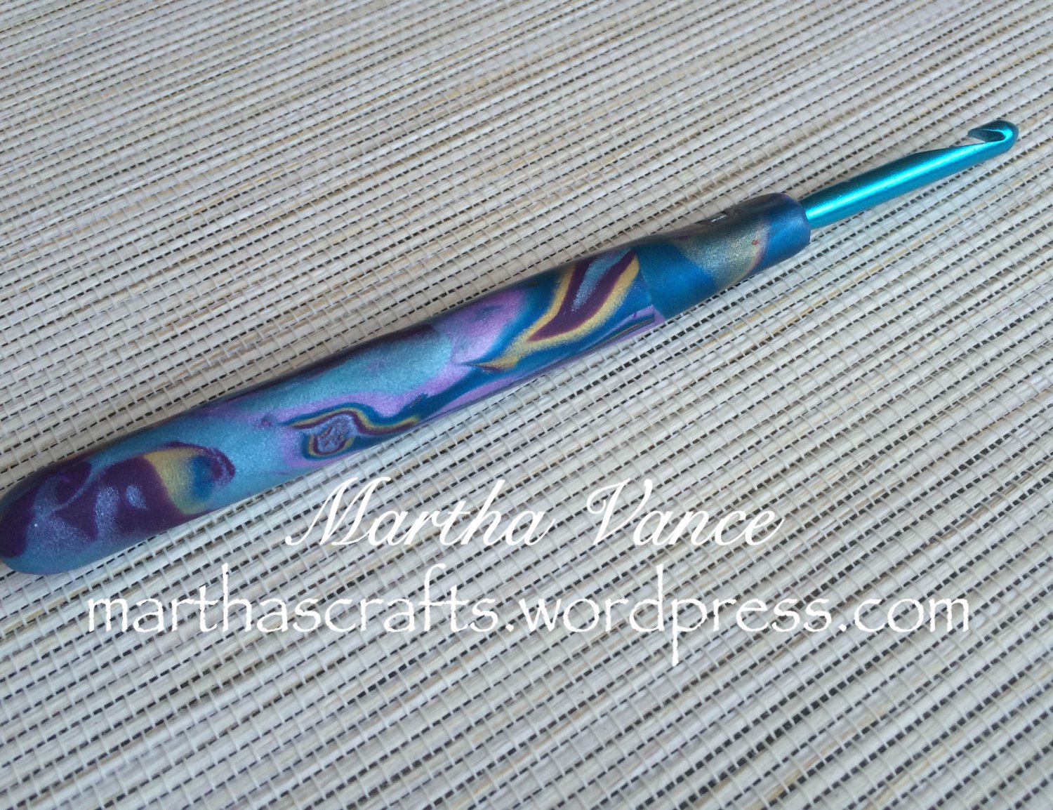 Crochet hook H covered with polymer clay