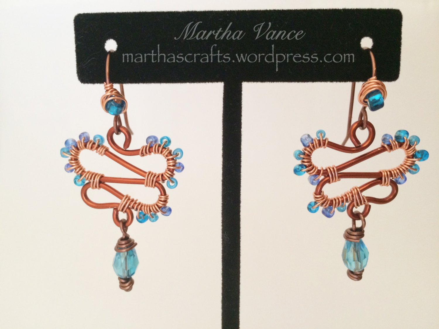Wirewrapped Blue and Copper Earrings