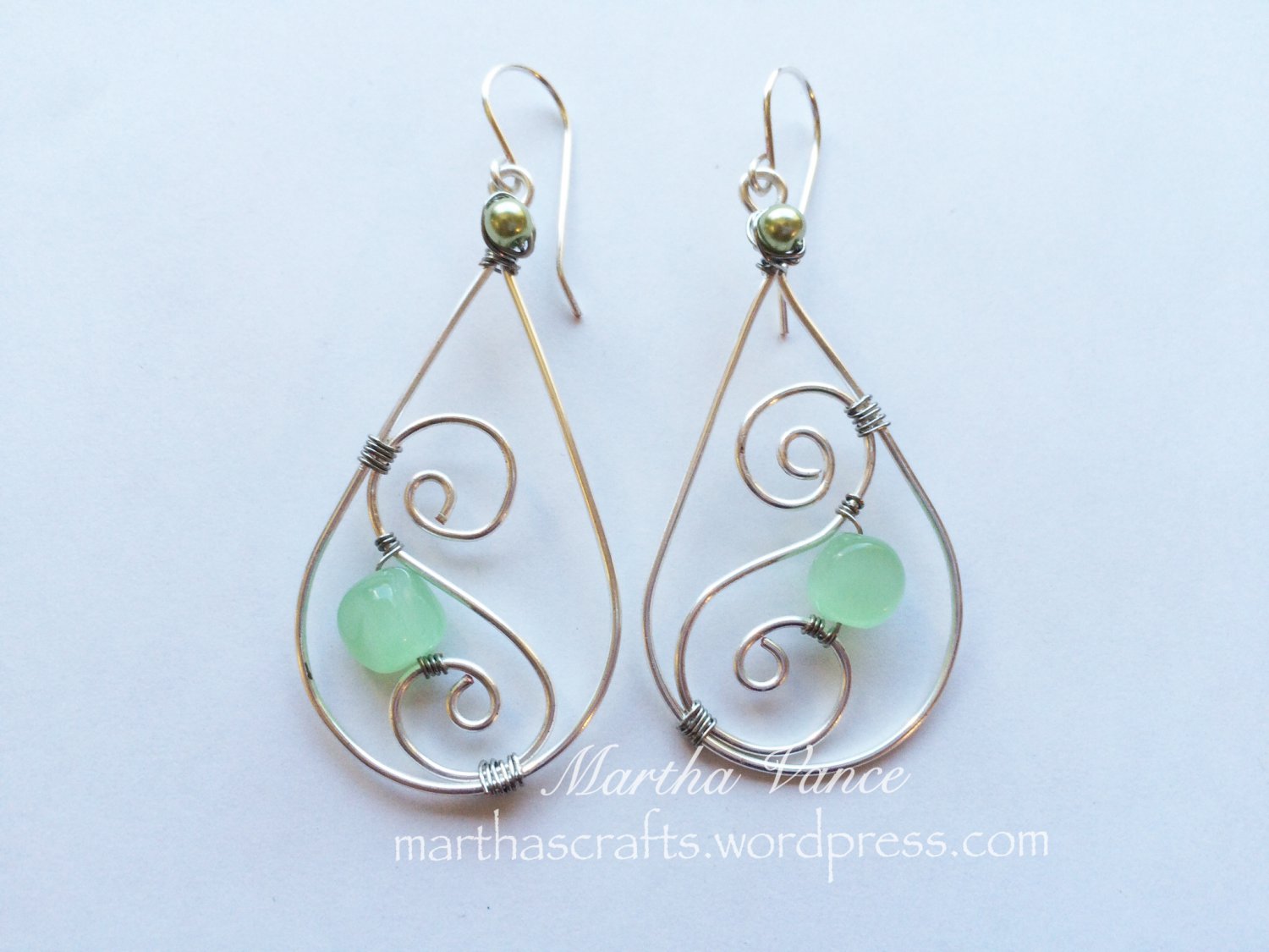 Wirewrapped Silver and Green Earrings