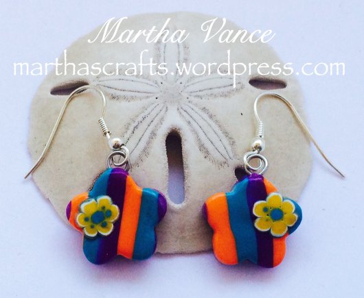 Polyme clay striped flower earrings