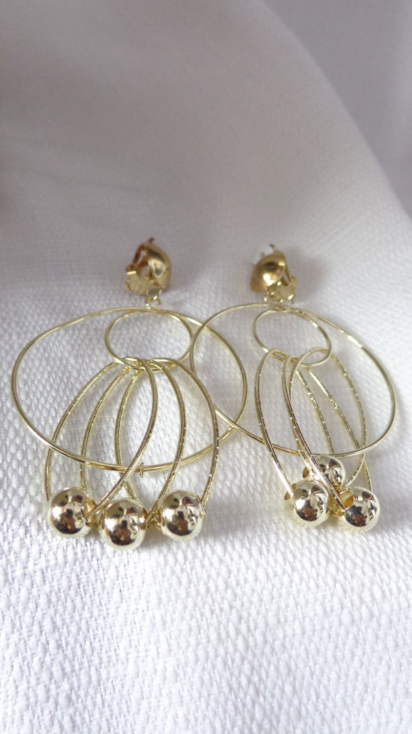 Clip-on Earrings Clip Earrings Gold Tone Bead Dangle