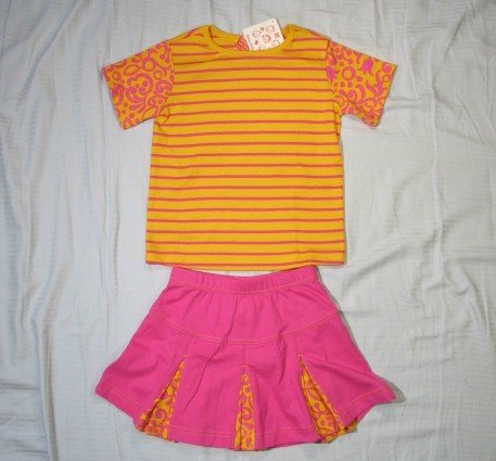NWT Hanna Andersson Yellow $52 Pink Tee & Kicky Skirt 110