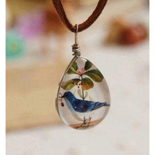 Bird & Flower Glass Pendant