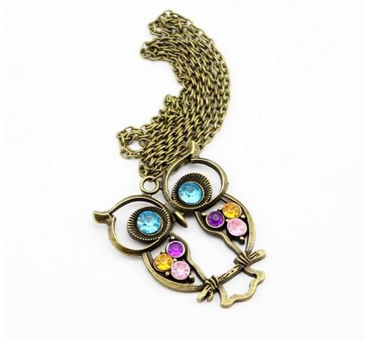 Retro Rhinestone Owl Necklace