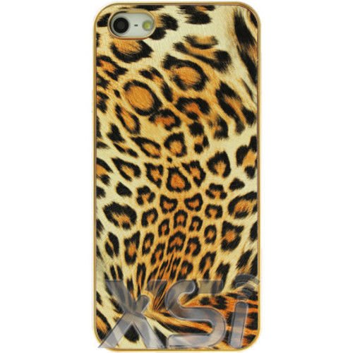 Apple iPhone 5S Gold Case Leopard Patterned, Pictorial and Rigid Plastic