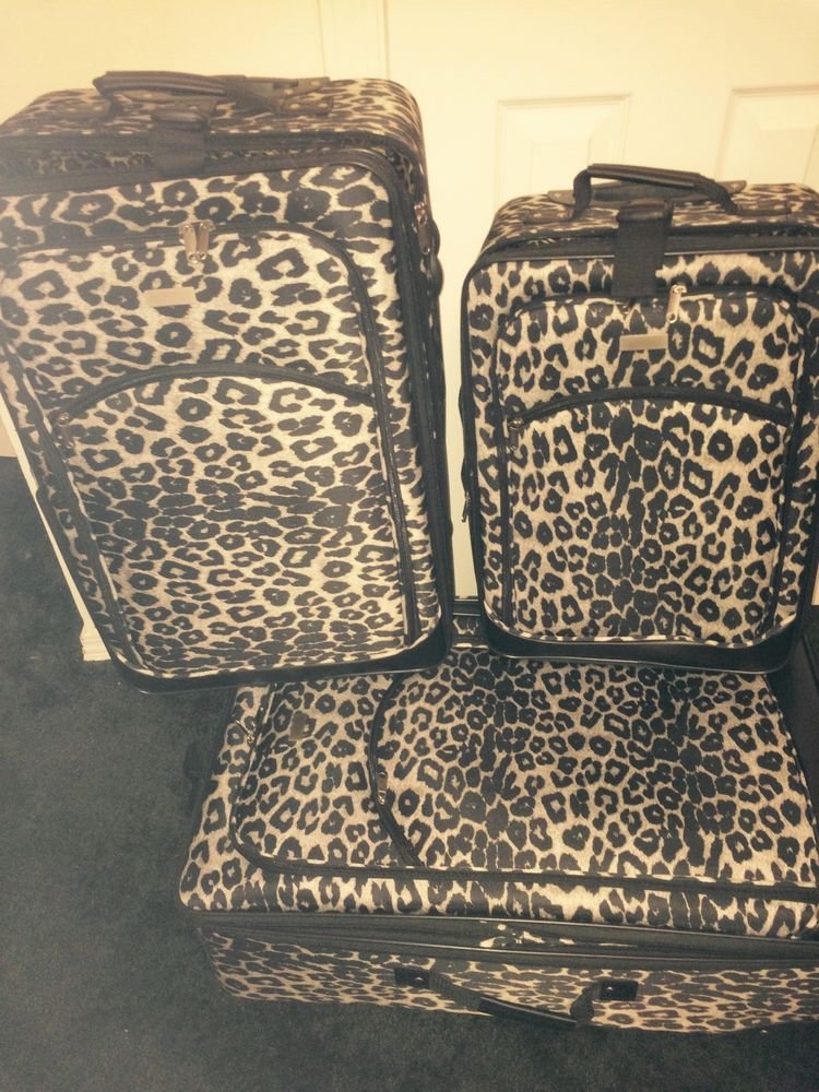 Snow Leopard Wheeled 3 Piece Luggage Set Animal Print, Multi-Color, Polyester