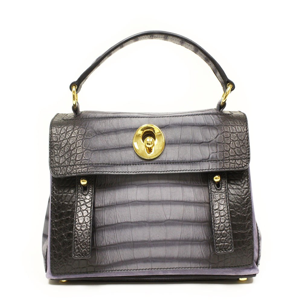 YSL Muse 2 Yves Saint Laurent Small Blue Croc Embossed Satchel Bag