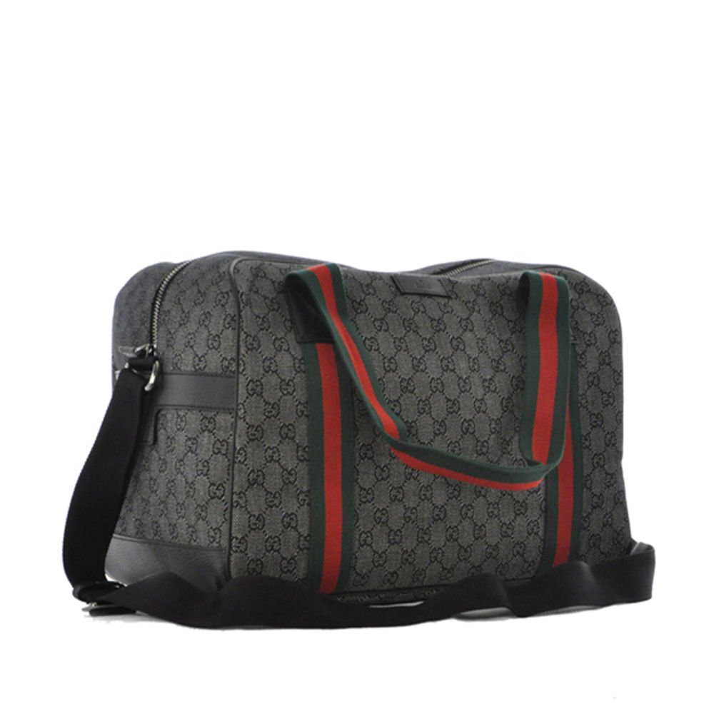 Gucci Diamante Black Web Duffle Carry-on Travel Overnight Bag