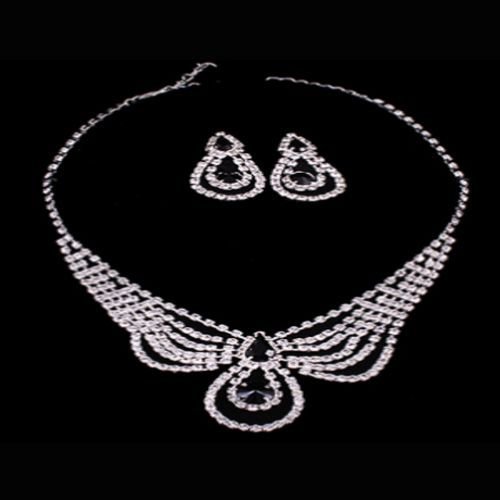 TEAR DROP NECKLACE AND EARRING SET RHINESTONE WEDDING BRIDAL PROM 18 INCH