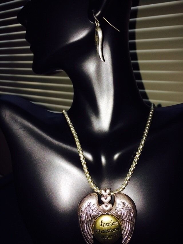 Angel Wings Necklace And Earrings Set