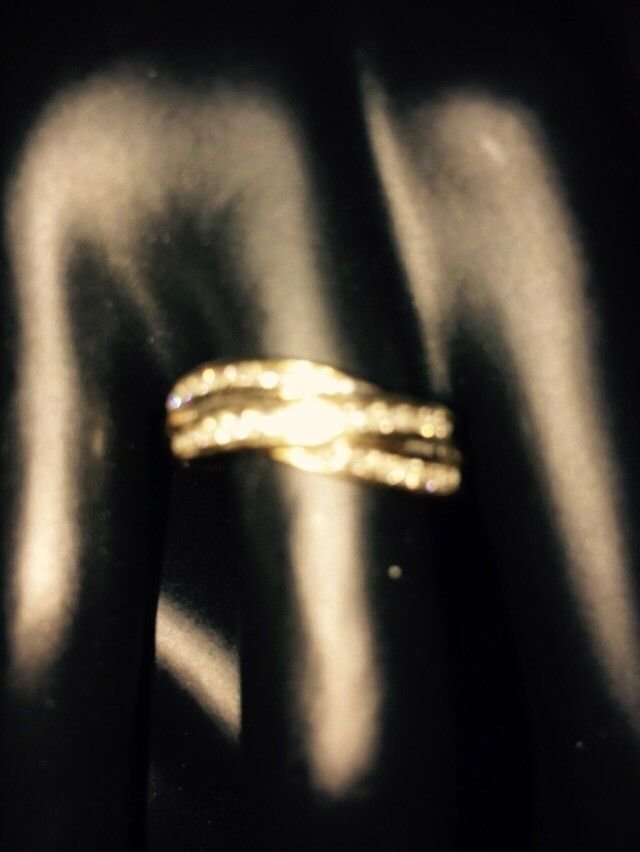 White Diamond Criscross Band Ring 10k, Not Enhanced, Ring Size 7 and Yellow Gold