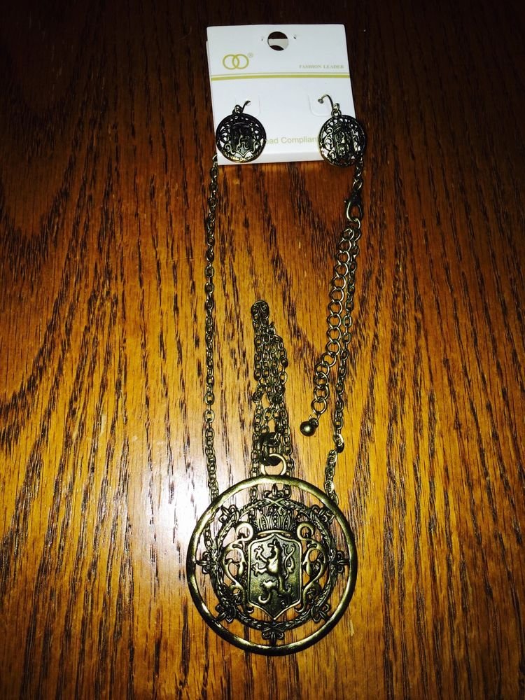 Brass Griffin Neclace and Earrings Pendant Set