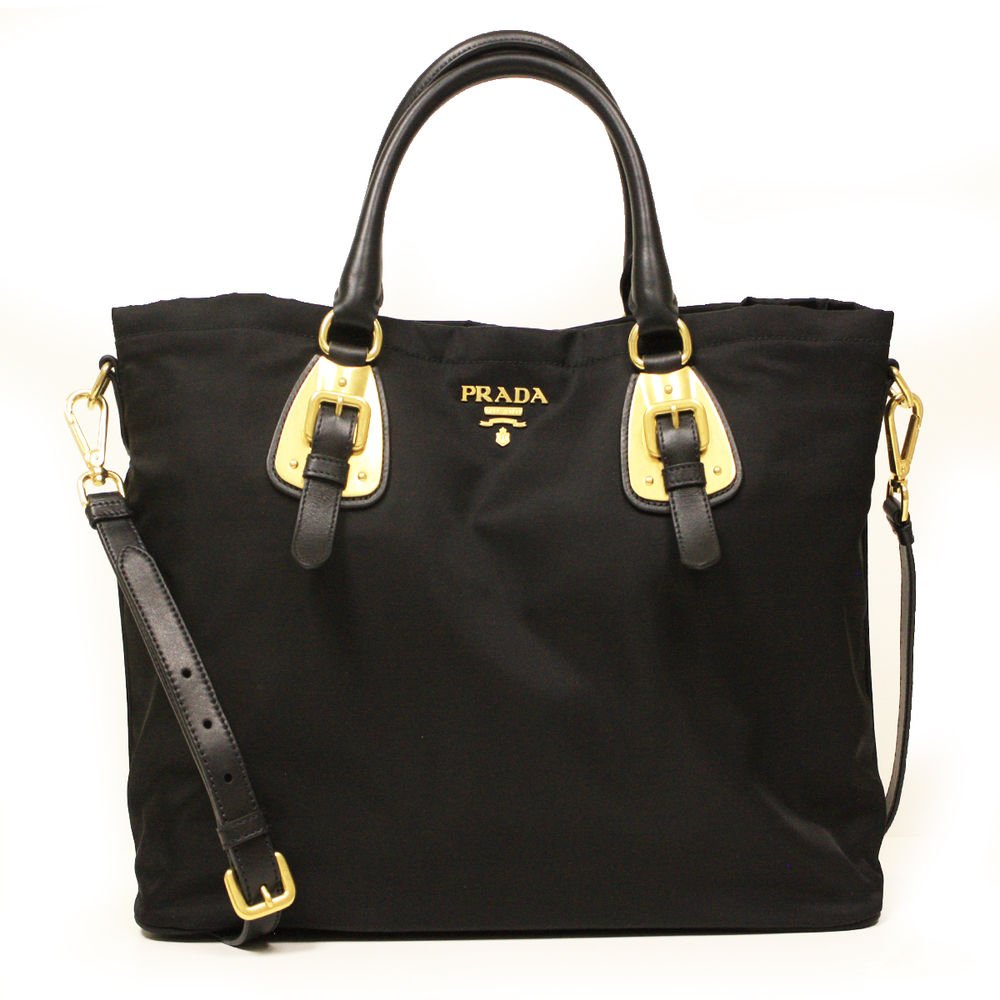 Prada Nero Tessuto Black Nylon Convertible Top Handle Shopping Tote Bag