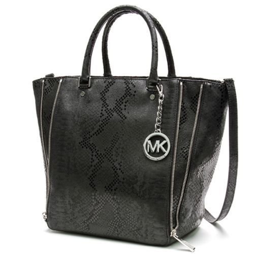 MICHAEL by Michael Kors Black Python Embossed Large Newman Handbag