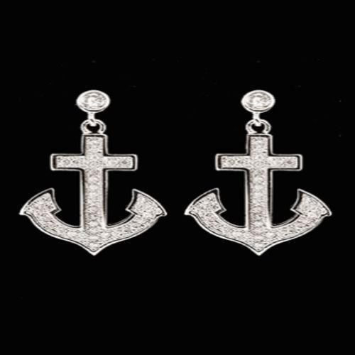 ANCHOR MILITARY NAVY EARRING CZ CUBIC ZIRCONIA WEDDING BRIDAL PROM