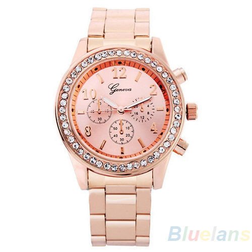 Geneva Watch with Elegant Crystal Dial Rose Gold Tone