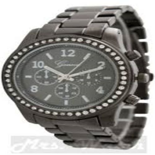 Geneva Watch with Elegant Crystal Dial Black Tone