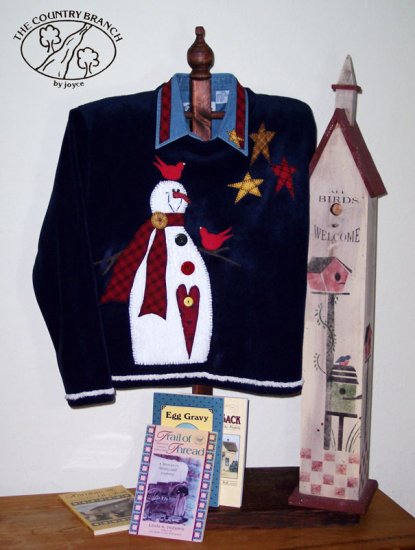 Birds Roost Everywhere Country Primitive Snowman Applique FABRIC ONLY TCB 206-3