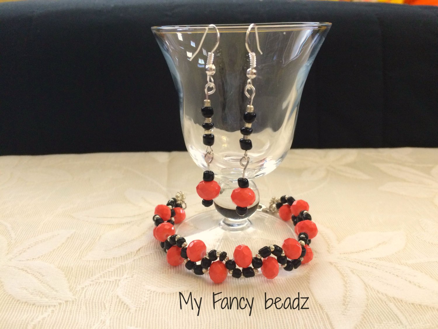 Spiral Peach Bracelet and Earrings Set