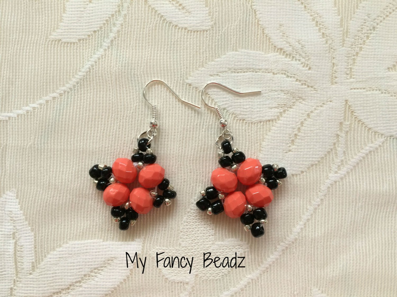 Peach and Black Diamond Earrings