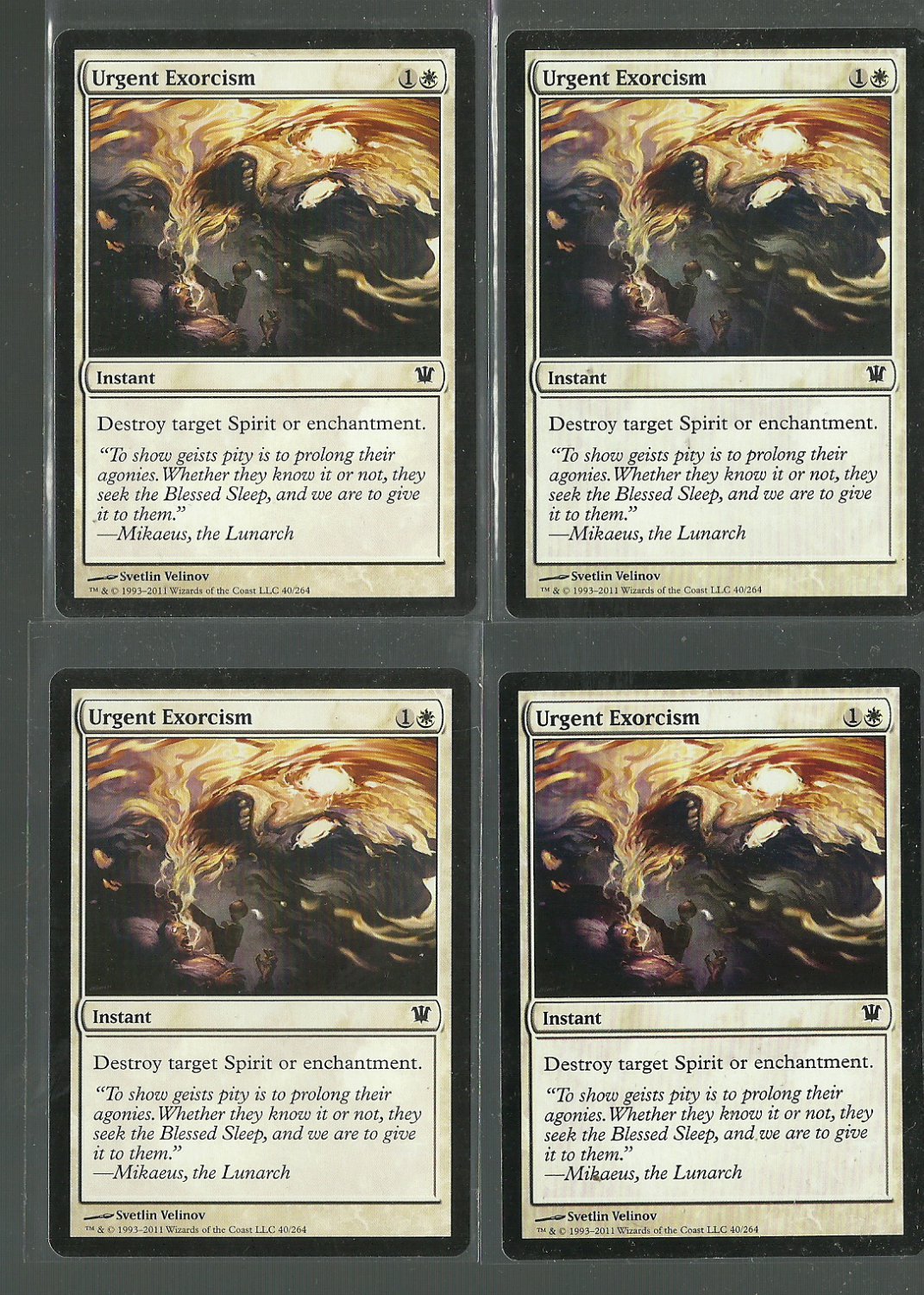 Urgent Exorcism x4 NM Innistrad Magic the Gathering