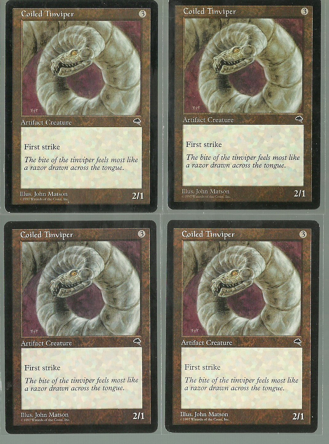 Coiled Tinviper x4 NM Tempest Magic the Gathering