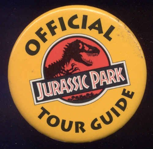 Jurassic Park Tour Guide ~ Orig 93 Movie Logo Promo Pinback ~ Dinosaur Image 