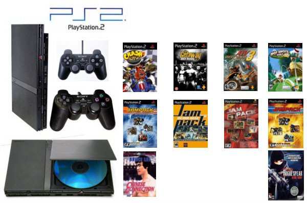 Slim Sony Playstation 2 "Value Bundle" - 12 Games, 2 Controllers and DVD Movie