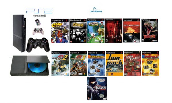 New Slim Sony Playstation 2 "Super Wireless Bundle" - 17 Games + Wireless Controller