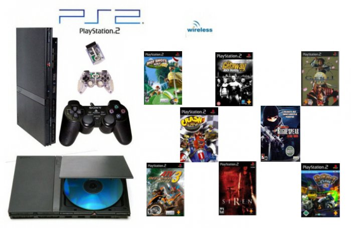 Slim Sony Playstation 2 "Wireless Bundle" - 8 Games + Wireless Controller