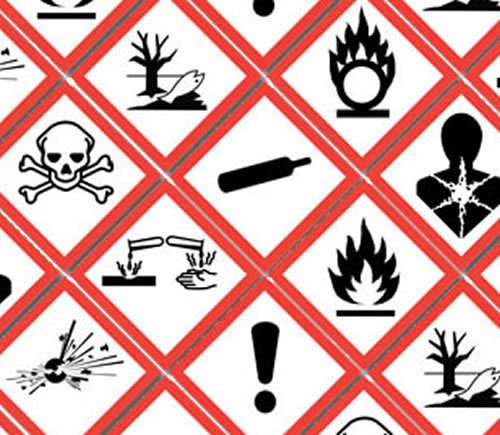 Hazard Warning Sticker, GHS Label, 28mm x 28mm. x5 or x25, Vinyl Red Diamond.
