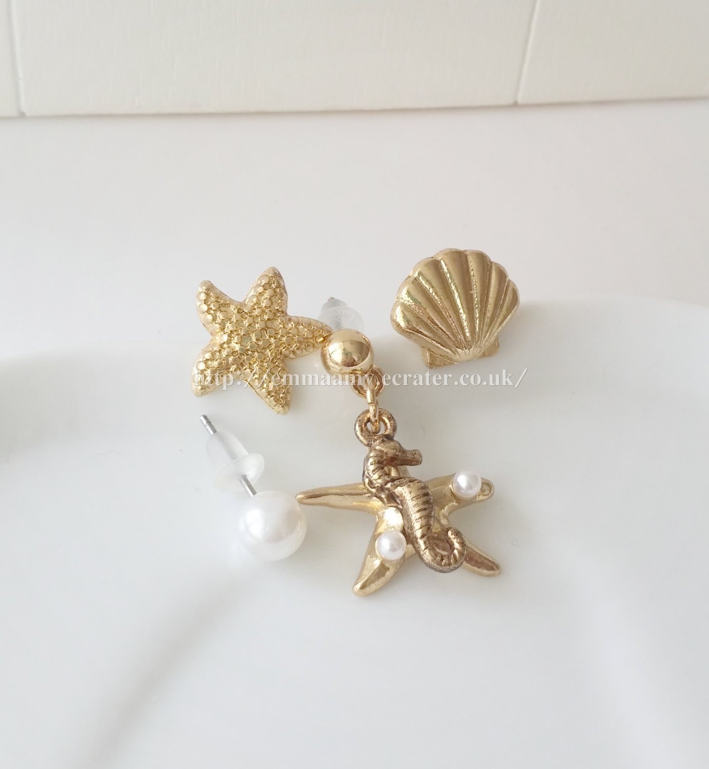 Gold Starfish Hippocampus Stud Earrings Set