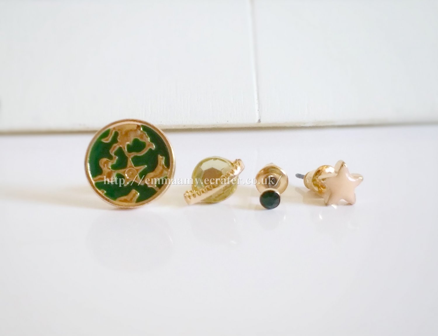 Dark Green Earth Planet Stud Earrings Set
