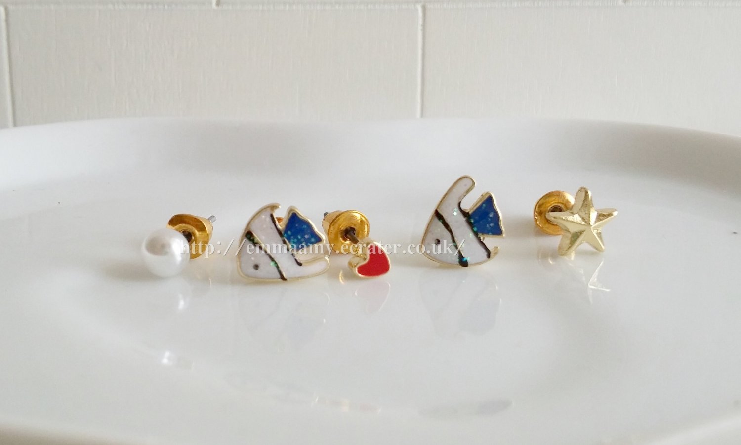Blue Cute Fish Heart Star Stud Earrings Set