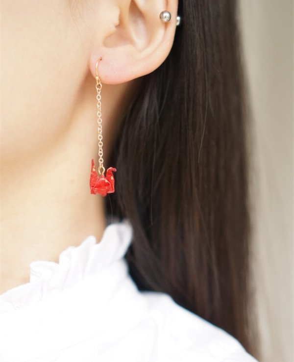 Red Junior Childike Cute Origami Single Earrings