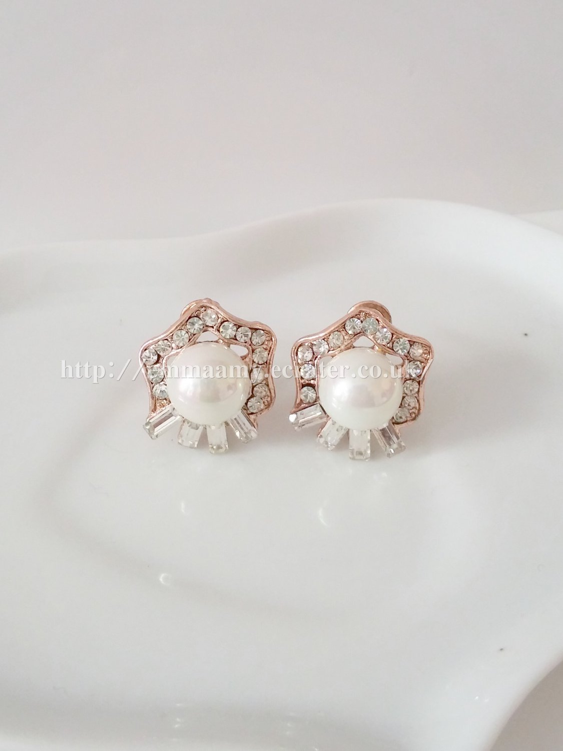 Rose Gold Plated Star Glass Pearl Stud Earrings Set