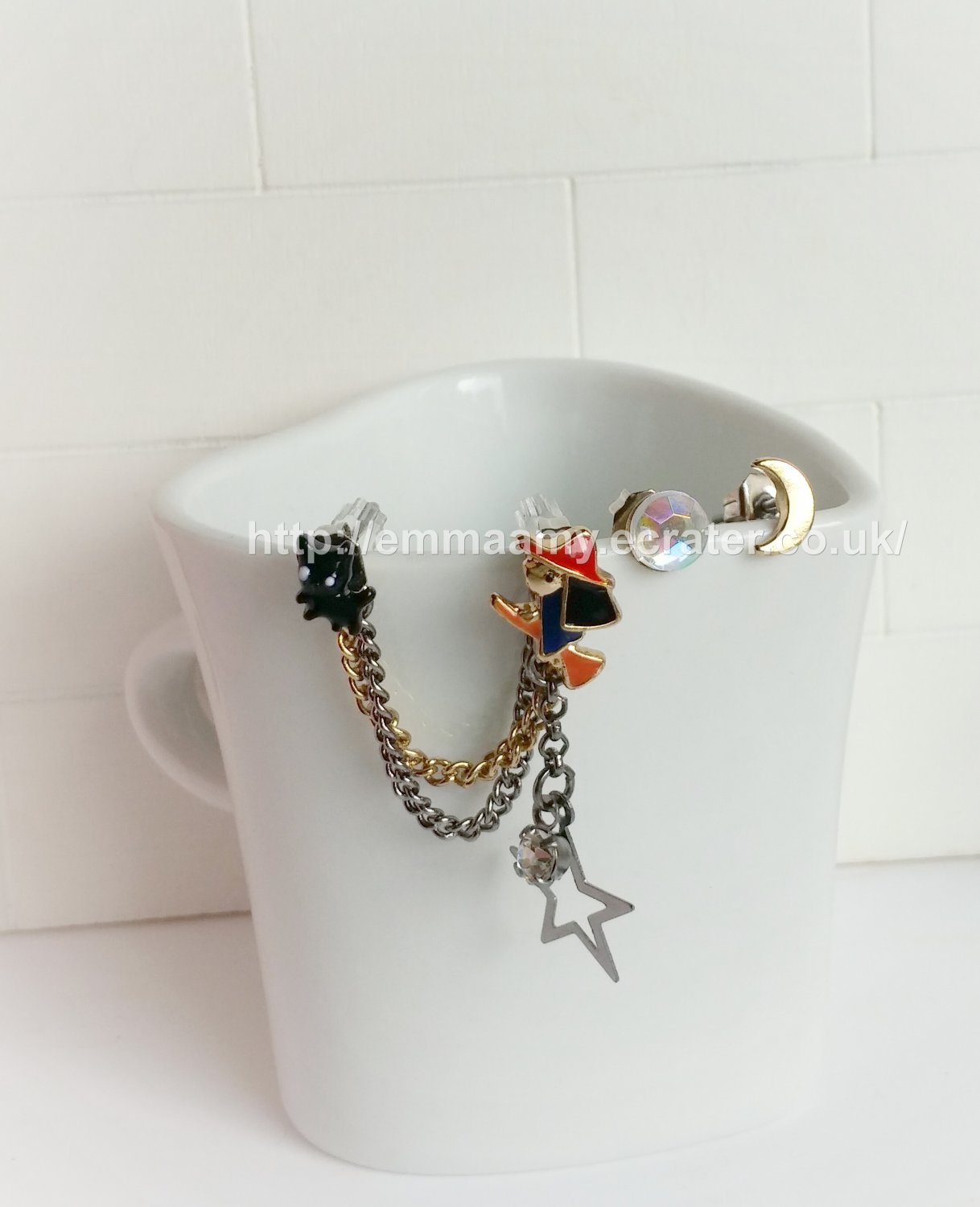 Cute Little Black Cat Moon Dream Boats Earrings