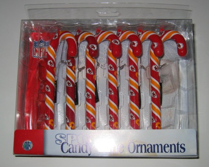 Kansas City Chiefs Candy Cane Christmas Tree Ornament Set Gift