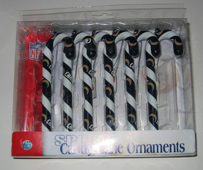 San Diego Chargers Candy Cane Christmas Tree Ornament Set Gift