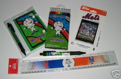 New York Mets Kids Gift Asst. School Supplies w/ 2007 Topps Team Set