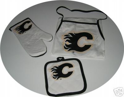 Calgary Flames Tailgate BBQ 3pc Set Mitt Apron Gift