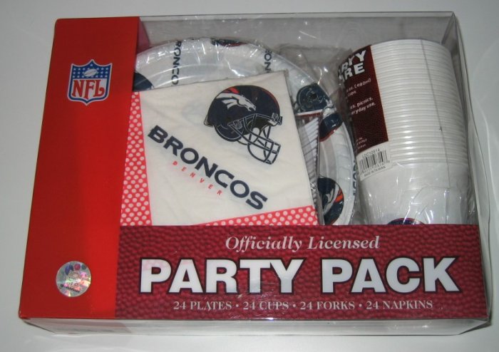 Denver Broncos 96pc Party Pack Cups Plates Napkins Gift