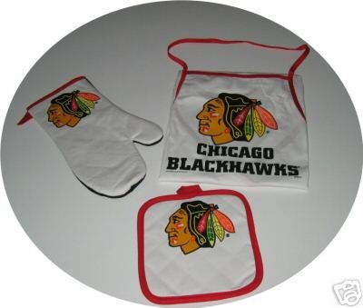 Chicago Blackhawks Tailgate BBQ 3pc Set Mitt Apron Gift
