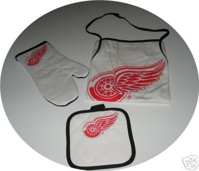 Detroit Red Wings 3pc Tailgate BBQ Set Apron Mitt Gift