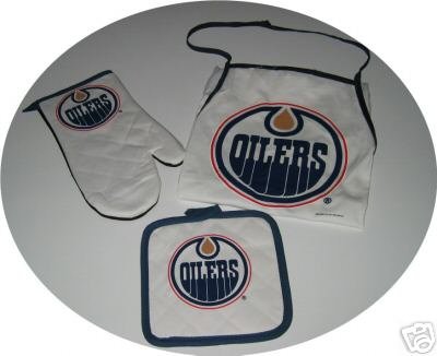 Edmonton Oilers 3pc BBQ Tailgate Set Apron Mitt Gift