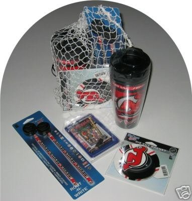 New Jersey Devils 4pc Hockey Gift Net Basket Travel Mug