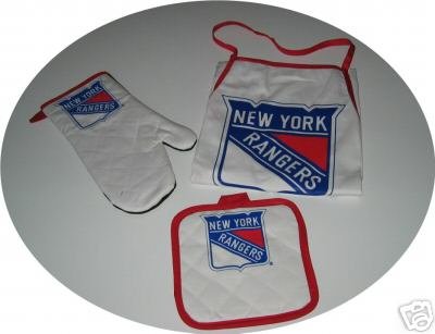 New York Rangers 3pc BBQ Tailgate Set Apron Mitt Gift